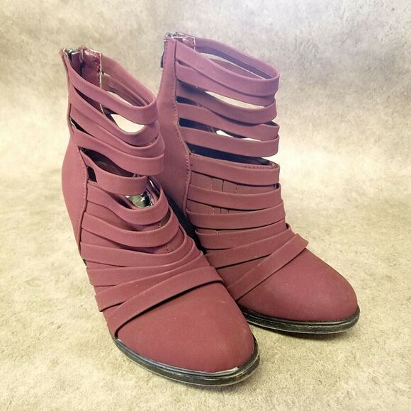 ETC Womens Size 6/7 Red Strappy 3.5" Heel Ankle Boot Booties - Picture 10 of 10